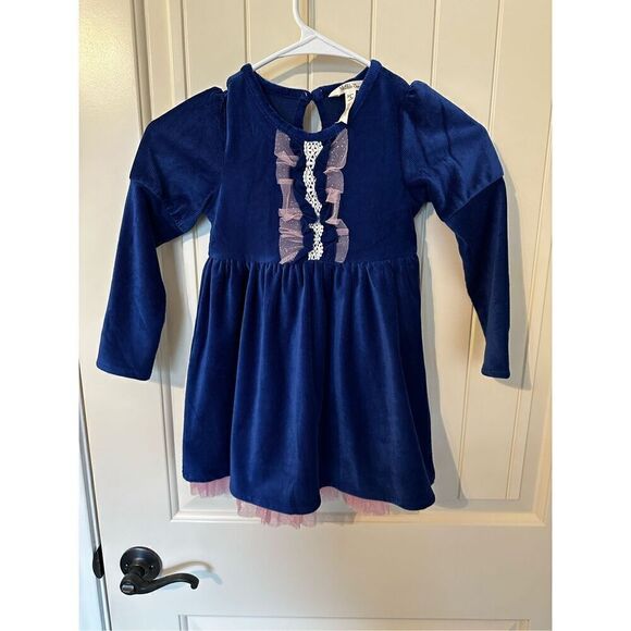 Matilda Jane Other - Matilda Jane Heart to Heart Blue Clara Long Sleeve Velour Dress Girls Size 4